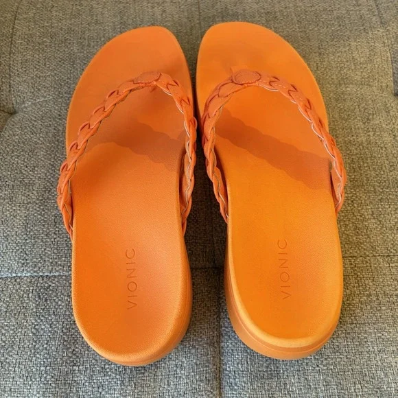 Vionic Womens Ortho SlipOn/FlipFlop Sunrise Orange Thong Braided Platform Sz9 - Picture 3 of 7